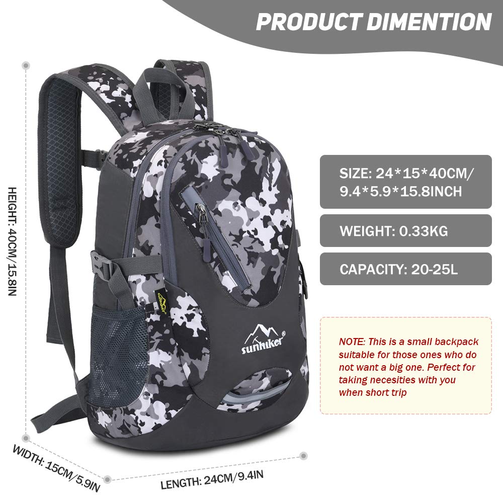 Hiking Backpack 25L Capacity Black Camouflage Outdoor Explorer Life